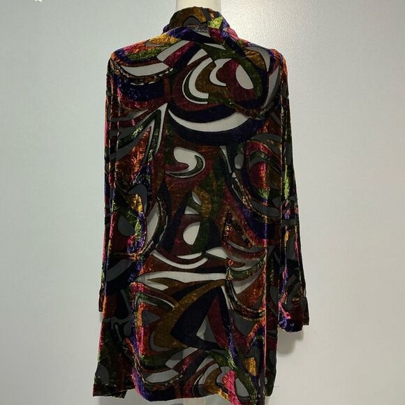 The Travel Collection Multicolor sheer Women long button up Top size 1X - Picture 3 of 7